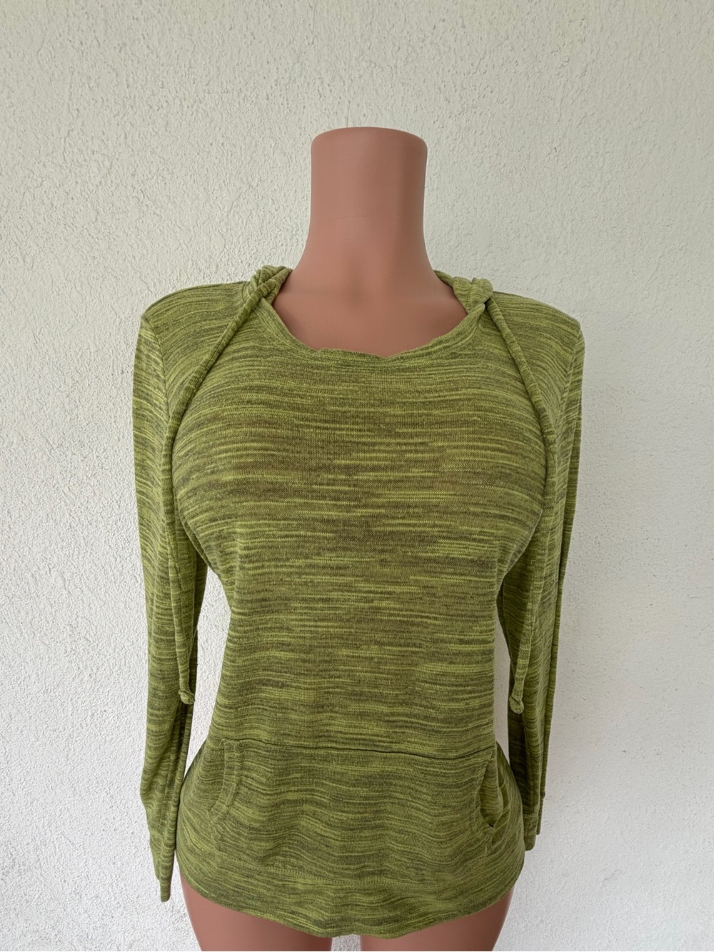 Nine West Olive Green Space-Dyed Hoodie Sweater